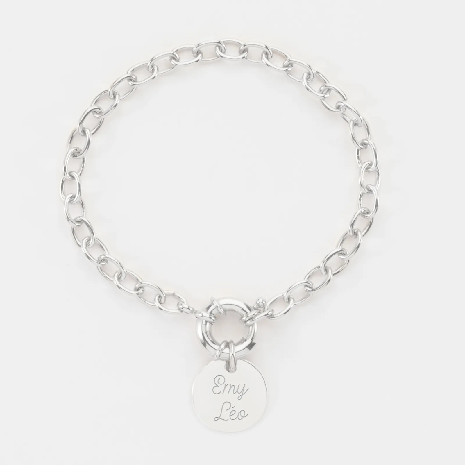 Hot HappyBulle Bracelet personnalisé chaine fermoir marin médaille gravée argent 15 mm Argent rhodié 925