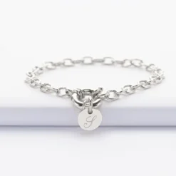 Hot HappyBulle Bracelet personnalisé chaine fermoir marin médaille gravée argent 10 mm Argent rhodié 925
