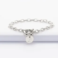Hot HappyBulle Bracelet personnalisé chaine fermoir marin médaille gravée argent 10 mm Argent rhodié 925