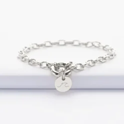 Hot HappyBulle Bracelet personnalisé chaine fermoir marin médaille gravée argent 10 mm Argent rhodié 925