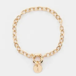 Sale HappyBulle Bracelet personnalisé chaine fermoir marin médaille gravée plaqué or 10 mm Plaqué or 18k