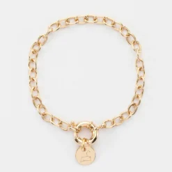 Sale HappyBulle Bracelet personnalisé chaine fermoir marin médaille gravée plaqué or 10 mm Plaqué or 18k