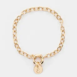 Sale HappyBulle Bracelet personnalisé chaine fermoir marin médaille gravée plaqué or 10 mm Plaqué or 18k