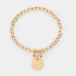 Sale HappyBulle Bracelet personnalisé chaine fermoir marin médaille gravée plaqué or 15 mm Plaqué or 18k