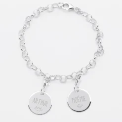 New HappyBulle Bracelet personnalisé 2 charms gravés argent 17mm