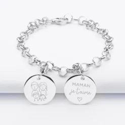 New HappyBulle Bracelet personnalisé 2 charms gravés argent 17mm