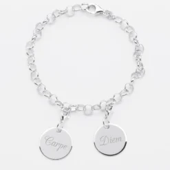 New HappyBulle Bracelet personnalisé 2 charms gravés argent 17mm