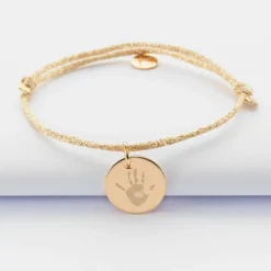 HappyBulle Bracelet personnalisé cordon pailleté médaille gravée plaqué or 15 mm Plaqué or 18k