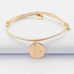 HappyBulle Bracelet personnalisé cordon pailleté médaille gravée plaqué or 15 mm Plaqué or 18k