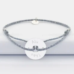 HappyBulle Bracelet personnalisé cordon pailleté médaille gravée argent cible 20 mm Argent rhodié 925