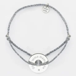 HappyBulle Bracelet personnalisé cordon pailleté médaille gravée argent cible 20 mm Argent rhodié 925