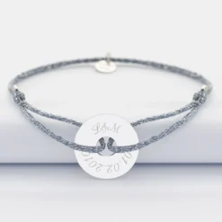 HappyBulle Bracelet personnalisé cordon pailleté médaille gravée argent cible 20 mm Argent rhodié 925