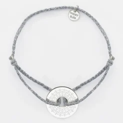 HappyBulle Bracelet personnalisé cordon pailleté médaille gravée argent cible 20 mm Argent rhodié 925