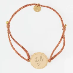 Discount HappyBulle Bracelet personnalisé cordon pailleté médaille contour fleur gravée plaqué or 2 trous 18 mm