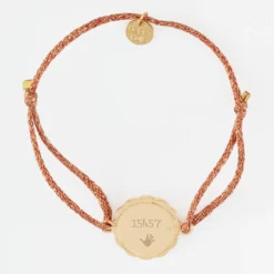 Discount HappyBulle Bracelet personnalisé cordon pailleté médaille contour fleur gravée plaqué or 2 trous 18 mm