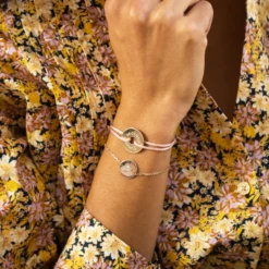 Clearance HappyBulle Bracelet personnalisé cordon pailleté médaille gravée plaqué or cible 20 mm Plaqué or 18k