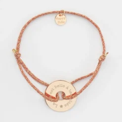 Clearance HappyBulle Bracelet personnalisé cordon pailleté médaille gravée plaqué or cible 20 mm Plaqué or 18k
