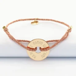 Clearance HappyBulle Bracelet personnalisé cordon pailleté médaille gravée plaqué or cible 20 mm Plaqué or 18k