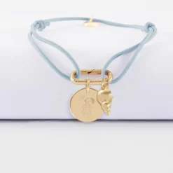 HappyBulle Bracelet personnalisé cordon mousqueton perle 17x11 mm médaille gravée plaqué or 15 mm et breloque(s) summer - à composer Plaqué or 18k