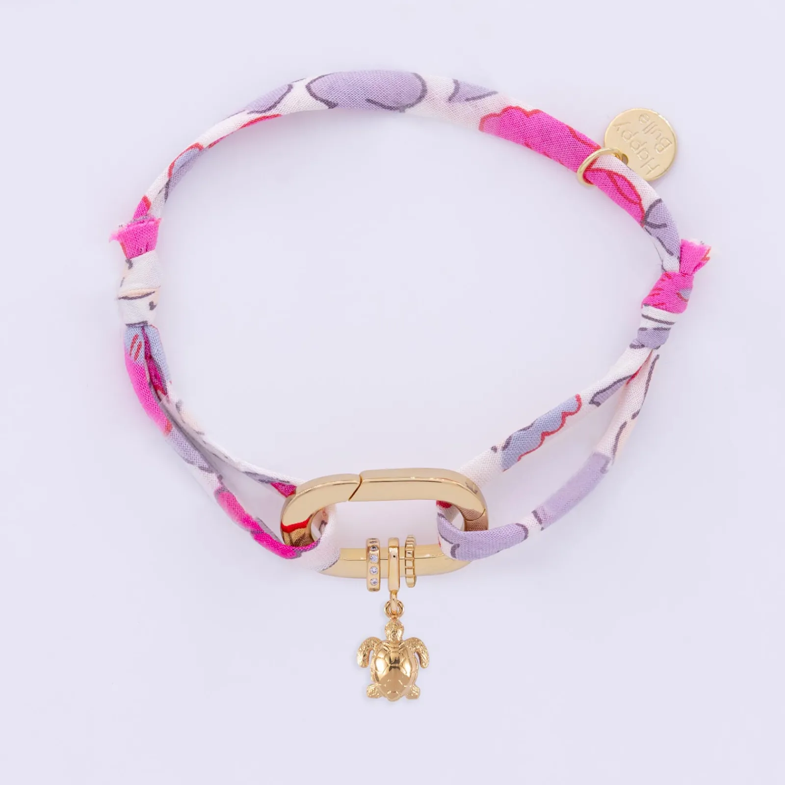 New HappyBulle Bracelet personnalisé cordon Liberty collection Chapitre mousqueton 11x19 mm plaqué or - à composer Plaqué or 18k
