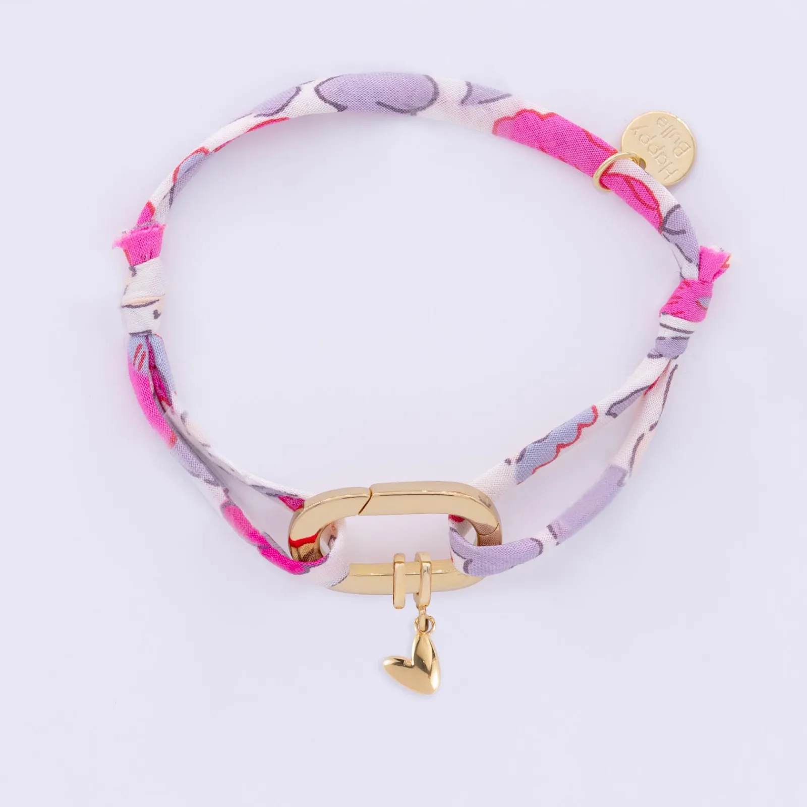New HappyBulle Bracelet personnalisé cordon Liberty collection Chapitre mousqueton 11x19 mm plaqué or - à composer Plaqué or 18k