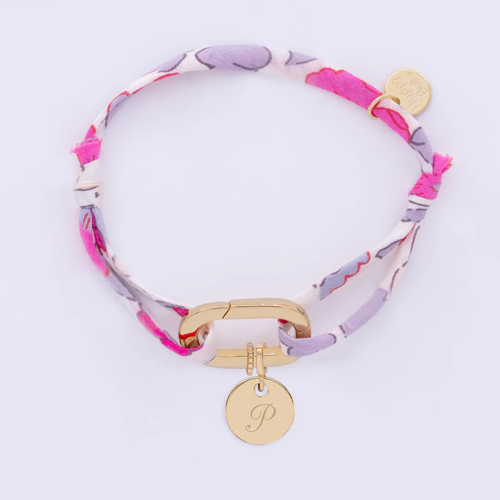 New HappyBulle Bracelet personnalisé cordon Liberty collection Chapitre mousqueton 11x19 mm plaqué or - à composer Plaqué or 18k