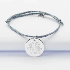 Best HappyBulle Bracelet personnalisé cordon pailleté médaille gravée argent 19 mm Argent rhodié 925