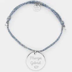 Best HappyBulle Bracelet personnalisé cordon pailleté médaille gravée argent 19 mm Argent rhodié 925