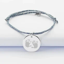 Best HappyBulle Bracelet personnalisé cordon pailleté médaille gravée argent 19 mm Argent rhodié 925