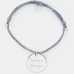 Best HappyBulle Bracelet personnalisé cordon pailleté médaille gravée argent 19 mm Argent rhodié 925