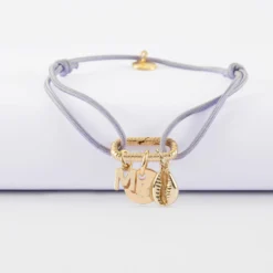New HappyBulle Bracelet personnalisé cordon mousqueton perle 17x11 mm médaille gravée plaqué or 10 mm et breloque(s) summer - à composer Plaqué or 18k