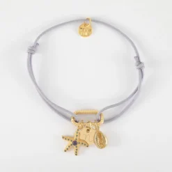 New HappyBulle Bracelet personnalisé cordon mousqueton perle 17x11 mm médaille gravée plaqué or 10 mm et breloque(s) summer - à composer Plaqué or 18k