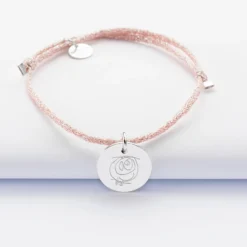 Discount HappyBulle Bracelet personnalisé cordon pailleté médaille gravée argent 15 mm - Nos petits imparfaits