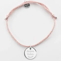 Discount HappyBulle Bracelet personnalisé cordon pailleté médaille gravée argent 15 mm - Nos petits imparfaits