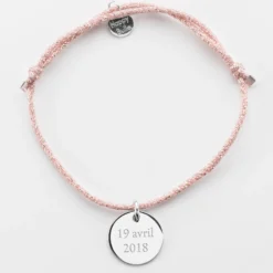 Discount HappyBulle Bracelet personnalisé cordon pailleté médaille gravée argent 15 mm - Nos petits imparfaits