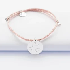Discount HappyBulle Bracelet personnalisé cordon pailleté médaille gravée argent 15 mm - Nos petits imparfaits