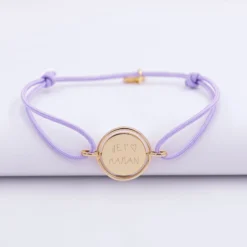 Online HappyBulle Bracelet personnalisé cordon médaille réversible Eternelle gravée plaqué or 2 trous 16 mm Plaqué or 18k