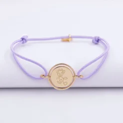 Online HappyBulle Bracelet personnalisé cordon médaille réversible Eternelle gravée plaqué or 2 trous 16 mm Plaqué or 18k