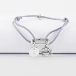 Clearance HappyBulle Bracelet personnalisé cordon mousqueton perle 17x11 mm médaille gravée argent 10 mm et breloque(s) summer - à composer Argent rhodié 925