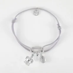 Clearance HappyBulle Bracelet personnalisé cordon mousqueton perle 17x11 mm médaille gravée argent 10 mm et breloque(s) summer - à composer Argent rhodié 925