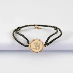 Best HappyBulle Bracelet personnalisé cordon pailleté médaille contour fleur gravée plaqué or 2 trous 15 mm