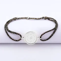 Online HappyBulle Bracelet personnalisé cordon pailleté médaille réversible Eternelle gravée argent 2 trous 16 mm - x Capucine Argent rhodié 925