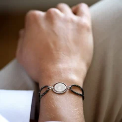 Online HappyBulle Bracelet personnalisé cordon pailleté médaille réversible Eternelle gravée argent 2 trous 16 mm - x Capucine Argent rhodié 925
