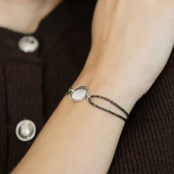 Online HappyBulle Bracelet personnalisé cordon pailleté médaille réversible Eternelle gravée argent 2 trous 16 mm - x Capucine Argent rhodié 925
