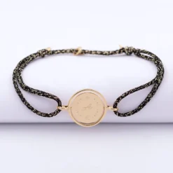 Discount HappyBulle Bracelet personnalisé cordon pailleté médaille réversible Eternelle gravée plaqué or 2 trous 16 mm - x Capucine Plaqué or 18k