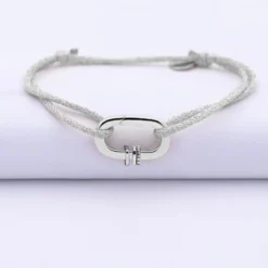 Online HappyBulle Bracelet personnalisé cordon pailleté collection Chapitre mousqueton 11x19 mm argent - à composer Argent rhodié 925