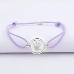 Sale HappyBulle Bracelet personnalisé cordon médaille réversible Eternelle gravée argent 2 trous 16 mm Argent rhodié 925