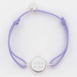 HappyBulle Bracelet personnalisé cordon médaille réversible Eternelle gravée argent 2 trous 16 mm - x Capucine Argent rhodié 925