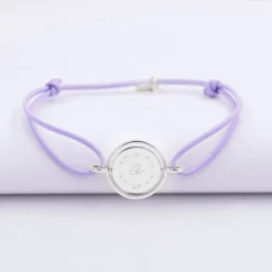 HappyBulle Bracelet personnalisé cordon médaille réversible Eternelle gravée argent 2 trous 16 mm - x Capucine Argent rhodié 925
