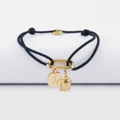 Clearance HappyBulle Bracelet personnalisé cordon mousqueton 17x11 mm médaille gravée plaqué or 10 mm et breloque(s) summer - à composer Plaqué or 18k